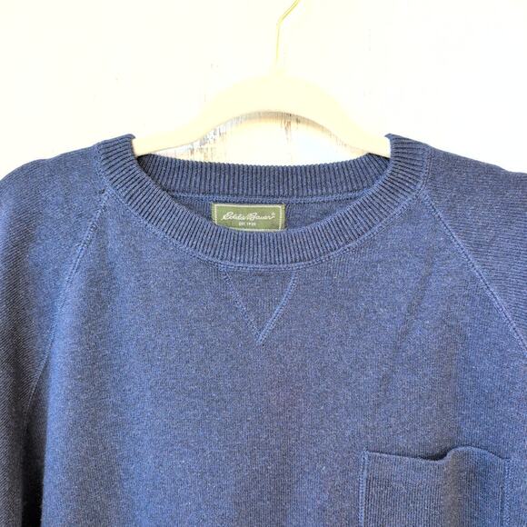 VTG 90's Eddie Bauer Blue V Stitch Heavyweight Ribbed Cotton Men's XL Crewneck - Picture 2 of 7